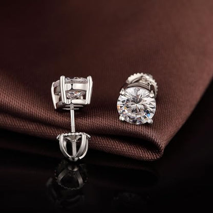 Jiamiaoi Stud Earrings Screw Back Sterling Silver Cubic Zirconia Stud Earrings Set 4 Millimeters-8 Millimeters Nickle Free Hypoallergenic Earring Studs - color: F-Round Zircon, size: 7mm