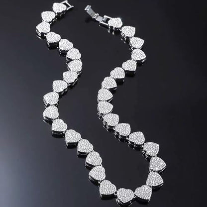 Zeffy Dainty Gold Heart Necklace for Women Trendy 14K Gold/Silver Plate Cute Heart Pendant Choker Necklaces Gold Love Heart Chain Necklace for Women Dainty Gold Jewelry Gifts for Women - style: Diamond Heart Cuban Link Chain-Silver