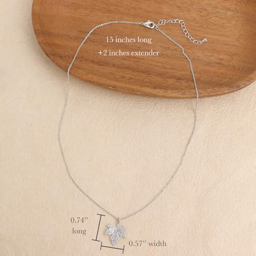 Jean Beau Dainty Pendant Necklaces for Women, Cute Chain Necklace Jewelry Gift - color: Silver Leaf