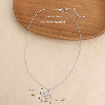 Jean Beau Dainty Pendant Necklaces for Women, Cute Chain Necklace Jewelry Gift - color: Silver Leaf