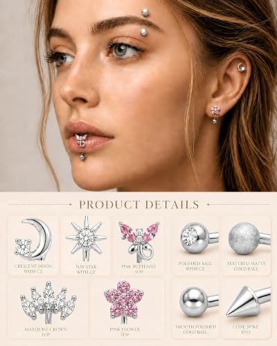 YACHY 11PCS/9PCS 16G Eyebrow Piercing Jewelry for Women Men, Eyebrow Rings Rook Earrings Rook Piercing Jewelry Belly Lip Ring Curved Barbells Eyebrow Piercing Cartilage Daith Helix Tragus Body Piercings - color: 11PCS-8mm-Silver