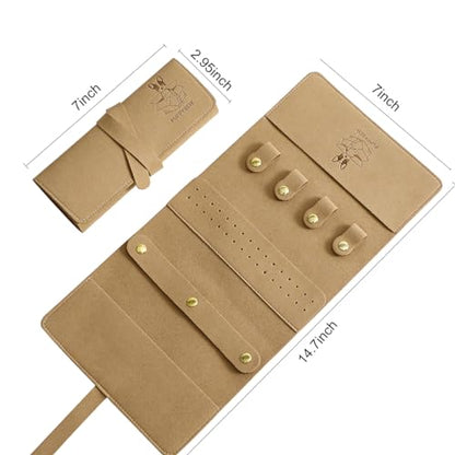 Microfiber Travel Jewelry Storage Roll Jewelry Storage Bag Jewelry Roll Suitable for daily and travel use, large capacity, light and easy to carry (Khaki)