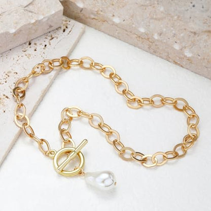 Charm Necklace for Women Gold Evil Eye Sun Moon Flower Coin Pendant Necklace Dainty Paperclip Chain Vintage Luck Amulet Choker Necklaces Celestial Jewelry Gift - style: Pearl