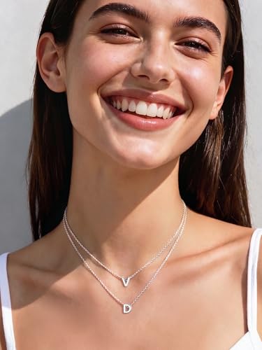 ChicSilver 925 Sterling Silver Initial Necklace for Women Dainty Letter Jewelry Personalized Gift - style: 04.D