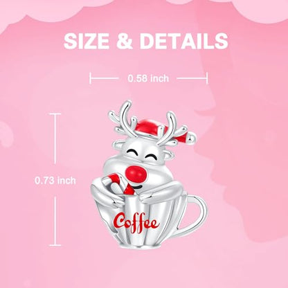 925 Sterling Silver Charms fits Bracelets and Necklace Pendant Bead Charms Jewelry Gift for Women Family Friends - style: Christmas Deer Charm