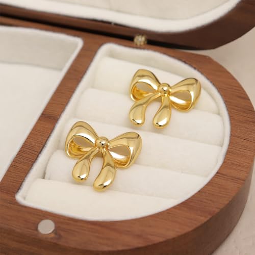 Jean Beau Chunky Gold Stud Earrings for Women Trendy Gold Plated Dangle Drop Prom Birthday Fashion Office Jewelry Gift - color: Gold Bow