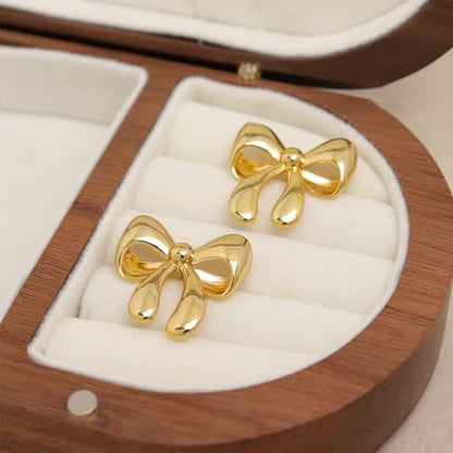 Jean Beau Chunky Gold Stud Earrings for Women Trendy Gold Plated Dangle Drop Prom Birthday Fashion Office Jewelry Gift - color: Gold Bow