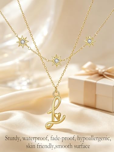 14K Gold A-Z Initial Lette Necklace Star Choker Women Necklace | Personalized Initial Jewelry, Meaningful Name Letter Gift for Women Wife Mom Friend, Perfect Present For Birthday/Anniversary - style: 14K Gold-L