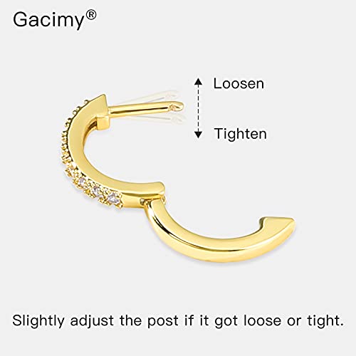 Gacimy Hoop Earrings for Women 14K Gold Plated Cartilage Stud Small Huggie Ear Cuff - color: Rose Gold & CZ, size: 13MM