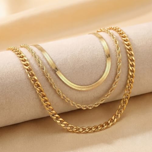9-Piece Gold Tone Layered Chain Necklace Set for Women, Versatile Stackable Necklaces with Vertical Bar/Herringbone/Padlock Coin Charms, Trendy Boho Jewelry - style: TZJ-003359