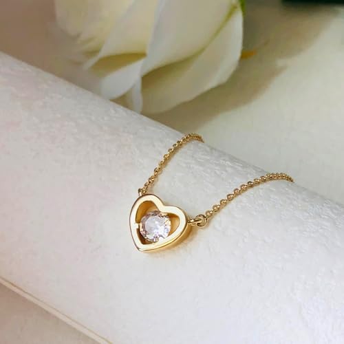 Zeffy Dainty Gold Heart Necklace for Women Trendy 14K Gold/Silver Plate Cute Heart Pendant Choker Necklaces Gold Love Heart Chain Necklace for Women Dainty Gold Jewelry Gifts for Women - style: Tiny Diamond Heart Necklace-Gold