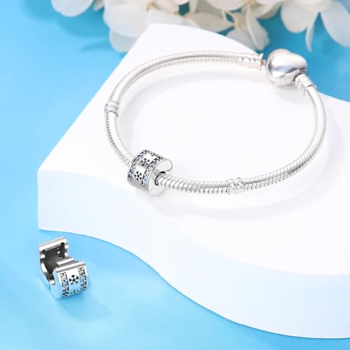 925 Sterling Silver Stopper Clip Charms for Bracelet Necklace Spacer Beads with 5A Cubic Zirconia Mother's Day Christmas DIY Gift for Women(2PCS) - style: Snowflakes