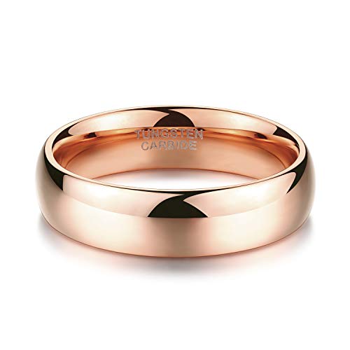 TRUMIUM 2mm 4mm 6mm 8mm Tungsten Wedding Band Ring for Men Women Silver/Rose Gold Plated/Rainbow/Gold Plated Domed High Polish Engagement Promise Rings Comfort Fit 4-15 - color: 6mm rose gold plated