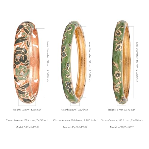 UJOY Womens Multi-Colors Cloisonne Bracelet Plated Flower Hollowed Enameled Hinged Cuff Bangles Jewelry Gift 88A10 - color: Green-3 Pcs-A10