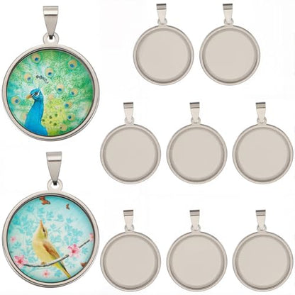 1 Box 10Pcs 25mm Bezel Tray Stainless Steel Cabochon Blanks Silver Metal Flat Round Cameo Pendant Base Blank Trays Charm Setting for Photo Jewelry Making Earrings Necklace DIY Craft Findings - style: silver round