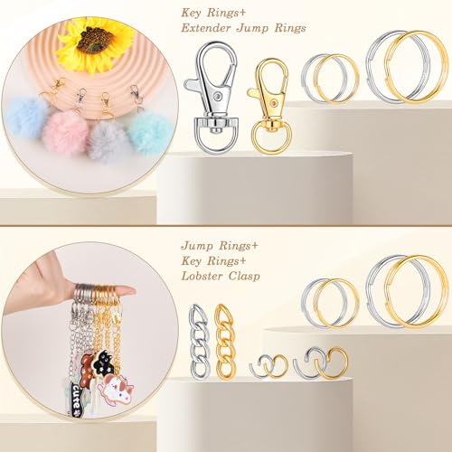 BESARME 1130PCS Keychain Making Kit Jump Rings for Jewelry DIY Key chain Supplies with Keyrings Bulk, Metal Lobster Claw Clasp, Swivel Snap Hook, Extender Chain for Crafts Accessories（Gold and Silver） - color: Gold and Silver