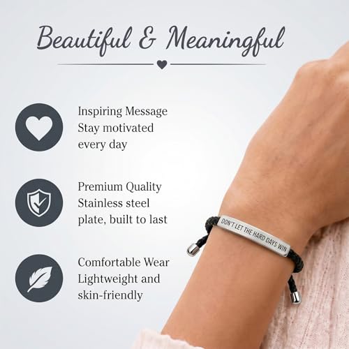 Frodete Dont Let The Hard Days Win Bracelet Inspirational Gifts for Women Adjustable Braided Tube Bracelet Gifts for Friends - color: A1:black silver