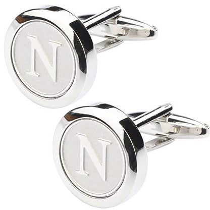 Mens Classic Stainless Steel Initial Cufflinks 26 Alphabet Initial Letter Cufflinks Business Wedding Shirts A-Z - style: N