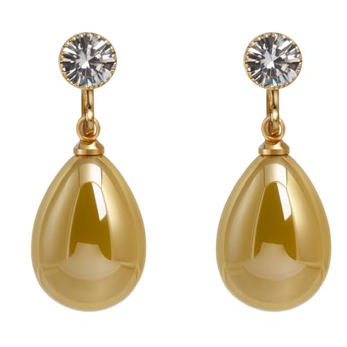 Pearl Clip on Earrings for Women - 14K Gold Silver Plated Cubic Zirconia Non Pierced Ear Clips Jewelry Gifts for Wedding Bridal Party Gifts - color: Yellow-10mm