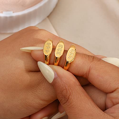 PAMTIER Women's Angel Number Signet Ring Gold Plated Oval Shaped | Stainless Steel, Minimalist Statement Band, Dainty Simple Numerology Jewelry Gift - color: 111