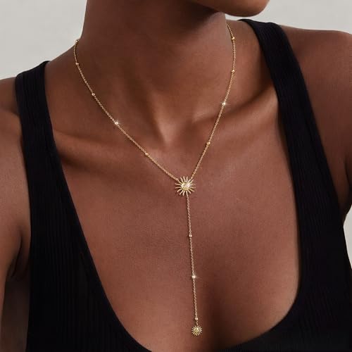 CHESKY Lariat Necklace for Women，14k Gold/Sliver Plated Layered Necklace | Gold/Sliver Long Necklace，Dainty Cross Pendant, Wedding Y-Shaped Drop Chain, Waterproof Jewelry Gift for Women Everyday Wear - style: YSun