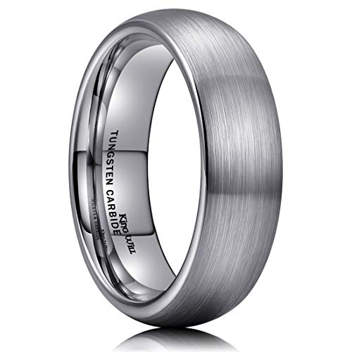 King Will Wedding Band for Men Women, 2/4/6/7/8mm Domed Matte Brushed Tungsten Carbide Rings, Solid/Dual Color Engagement Rings, Comfort Fit - color: Silver-6mm