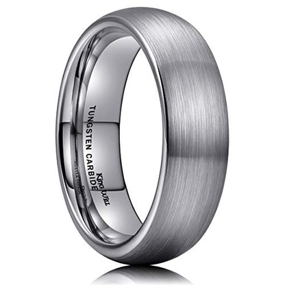 King Will Wedding Band for Men Women, 2/4/6/7/8mm Domed Matte Brushed Tungsten Carbide Rings, Solid/Dual Color Engagement Rings, Comfort Fit - color: Silver-6mm