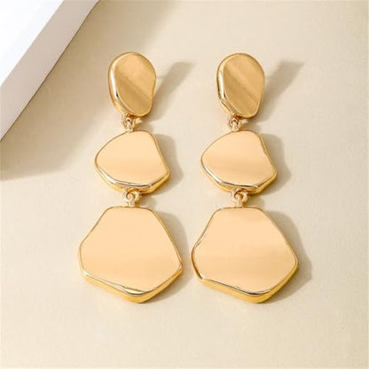 Dainty Alloy Retro Smooth Geometric Circular Lightweight Dangle Drop Earrings Gold-plated Irregular Stud Earrings for Women - style: Gold