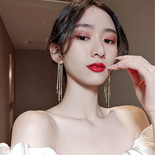 Chic Charm 14k Gold Silver Plated Big Chandelier Tassel Long Chain Geometry Huggie Hoop Dangle Drop Earrings for Women Statement Jewelry Gifts - color: Gold