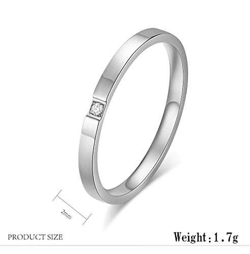 Women's Stainless Steel 2MM Thin Stackable Midi Eternity Ring Cubic Zirconia Engagement Wedding Bands - color: 1pcs Silver