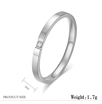 Women's Stainless Steel 2MM Thin Stackable Midi Eternity Ring Cubic Zirconia Engagement Wedding Bands - color: 1pcs Silver