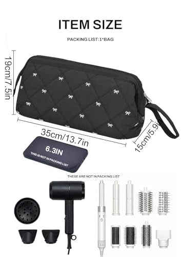 TeeYee Nylon Hair Tools Travel Bag for Dyson Airwrap Quilted Toiletry Bag | Travel Storage Bag for Shark Flexstyle/Curling Iron,Water-repellent,Wide-open,Well-structured,Heat-safe lining,001blackbow - color: Blackbow