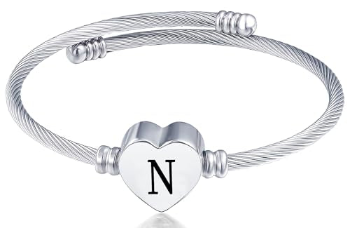 MUERDOU Initial Bracelet for Women Alphabet 26 Letters Bracelet Heart Cable Charm Bracelets Gifts for Her - style: N