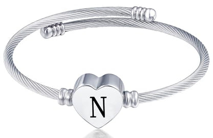 MUERDOU Initial Bracelet for Women Alphabet 26 Letters Bracelet Heart Cable Charm Bracelets Gifts for Her - style: N