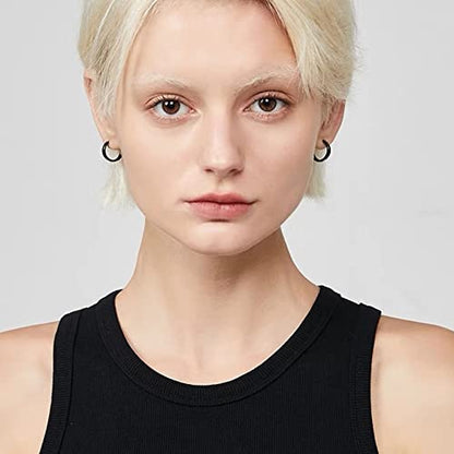 5-10 Pairs Small Gold Silver Hoop Earrings for Women, Stainless Steel Earrings Set Mens Lightweight Thin Hypoallergenic Small Hoops Set - style: 5pcs-Black 8-16mm