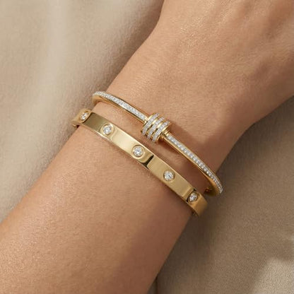 Camhanno Gold Bangles for Women - Stainless Steel Love & Friendship Bracelet Set with Gift Box | Daily Wear & Party Jewelry - color: 2pcs Gold Set Style 1