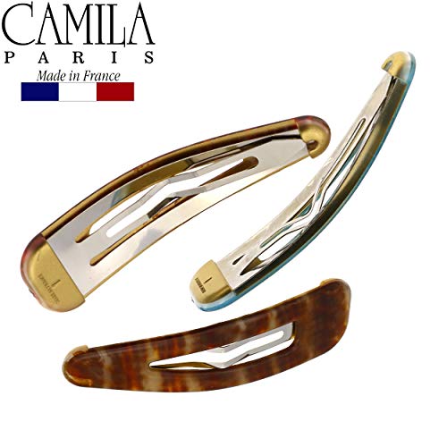 Camila Paris CP2931 French Hair Barrettes Clips, Snap Hair Slides Clic Clac for Women, Styling Girls Side Slide-in Metal Snap Pin Hair Accessories for Women. Strong Hold, No Slip Grip, Made in France - color: 3PK Snake 3.25"