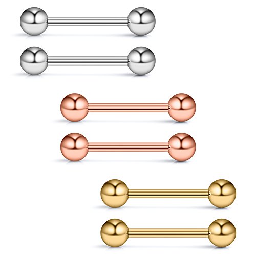 316L Stainless Steel Nipple Shield Barbell Ring Bar Body Piercing 14G - style: Mix Color(3pairs)
