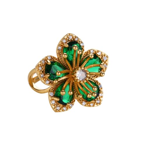 Gold Flower Ring for Women Trendy Silver Flower Statement Ring Adjustable Minimalist Rings Jewelry - color: Gold, style: Crystal Flower G