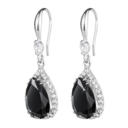 Linawe Imitation Diamond Dangle Earrings for Women Trendy, Rhinestone Drop Chandelier Earrings, Teardrop Crystal Cubic Zirconia Wedding Jewelry Set, 14K Gold/Rose Gold/Silver Tone - color: Silver,Blk