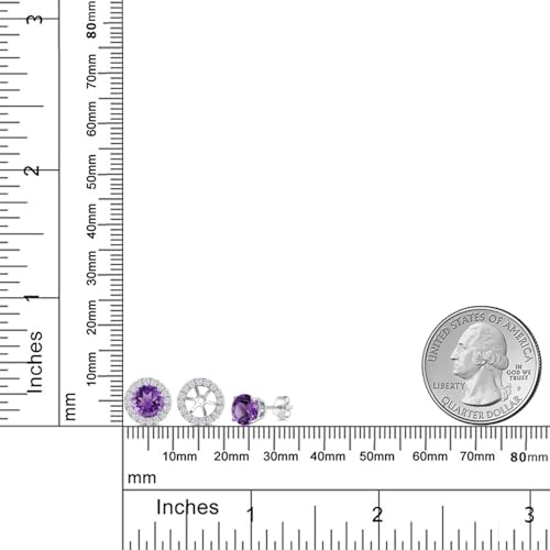 Gem Stone King 14K White Gold 6MM Round Gemstone Birthstone Stud Earrings with Removable Jackets and Lab Grown Diamond Accents | Gold Earrings For Women | Fine Jewelry Gift for Her Mom Women Wife - color: Amethyst-February