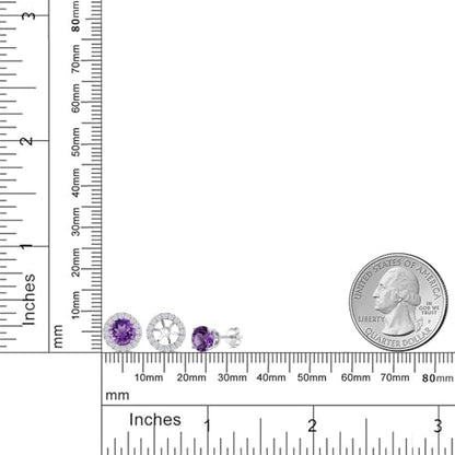 Gem Stone King 14K White Gold 6MM Round Gemstone Birthstone Stud Earrings with Removable Jackets and Lab Grown Diamond Accents | Gold Earrings For Women | Fine Jewelry Gift for Her Mom Women Wife - color: Amethyst-February
