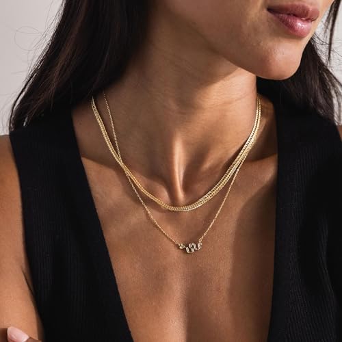 Gold Chain for Women & Men,14K Gold Chain Necklace for Men &Women Woven Chains for Womens Simple Layered Herringbone Choker Chains Necklaces 4MM 18” 20” 22” 24” - size: 18inchs