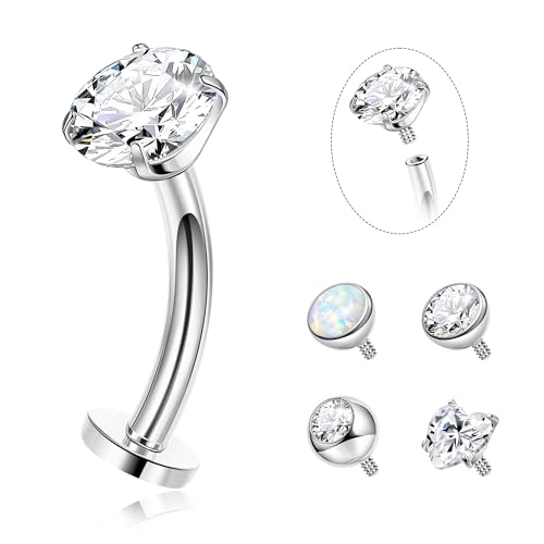 14G G23 Pure Titanium Floating Belly Button Ring for Women Flat Back Petite Belly Navel Ring Hypoallergenic Internally Threaded Navel Ring with Opal CZ Replacement Ball Belly Piercings Jewelry 6-16MM - color: Silver, size: Bar Length 16mm-Longest