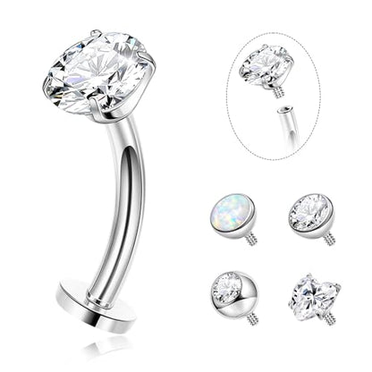 14G G23 Pure Titanium Floating Belly Button Ring for Women Flat Back Petite Belly Navel Ring Hypoallergenic Internally Threaded Navel Ring with Opal CZ Replacement Ball Belly Piercings Jewelry 6-16MM - color: Silver, size: Bar Length 12mm-Slightly Longer