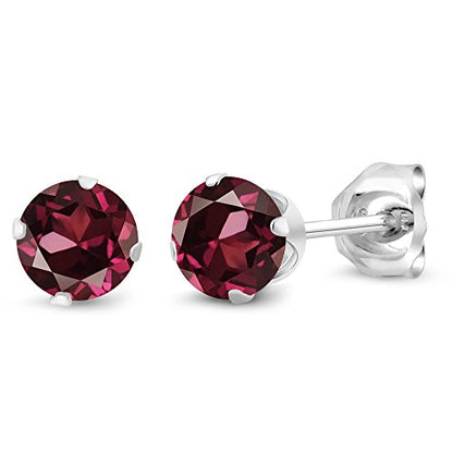 Gem Stone King 925 Sterling Silver Round 4MM Gemstone Birthstone Stud Earrings For Women Men - style: Rhodolite Garnet