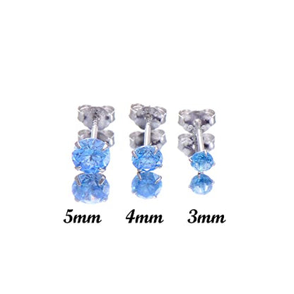 3 Pairs Color Zirconia Earrings Studs, Sterling Silver Studs Earrings Set 3MM 4MM 5MM - color: Blue