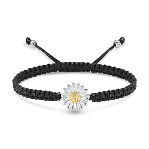 Sunflower Cremation Urn Bracelet for Adjustable Boho Daisy Handmade Cremation Jewelry Braided Rope Bracelets for Women Jewelry Gift With Funnel Kit & Bag - color: Silver+Gold