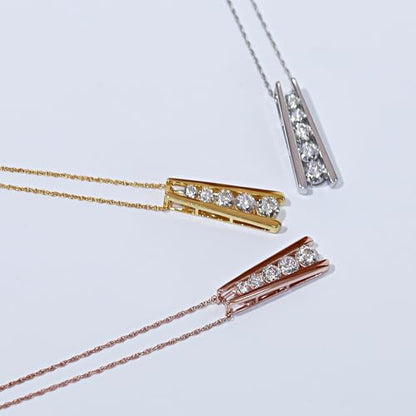 Five Stone Journey Bar Pendant Necklace Women 925 Sterling Silver 1.25 CT | Round Moissanite or Lab Grown Diamond, 14K Gold Over Sterling Silver With 18" Chain - color: Moissanite