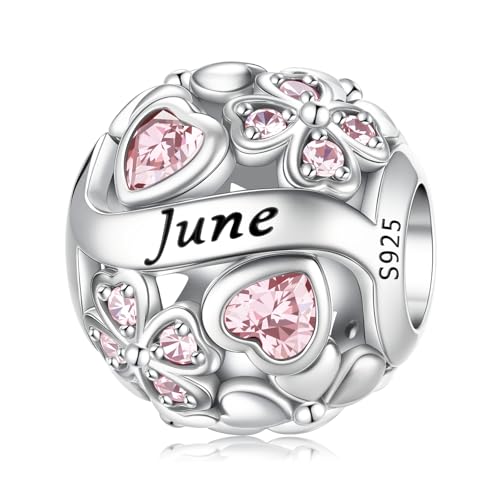 HappyStar 925 Sterling Silver Four Leaf Clover Bead Charm with Cubic Zirconia Birthstone Charms for Bracelets Dangle Pendant Compatible Pandora Bracelets Lucky Charm Birthday Gift - color: 6-June Birthstone Bead